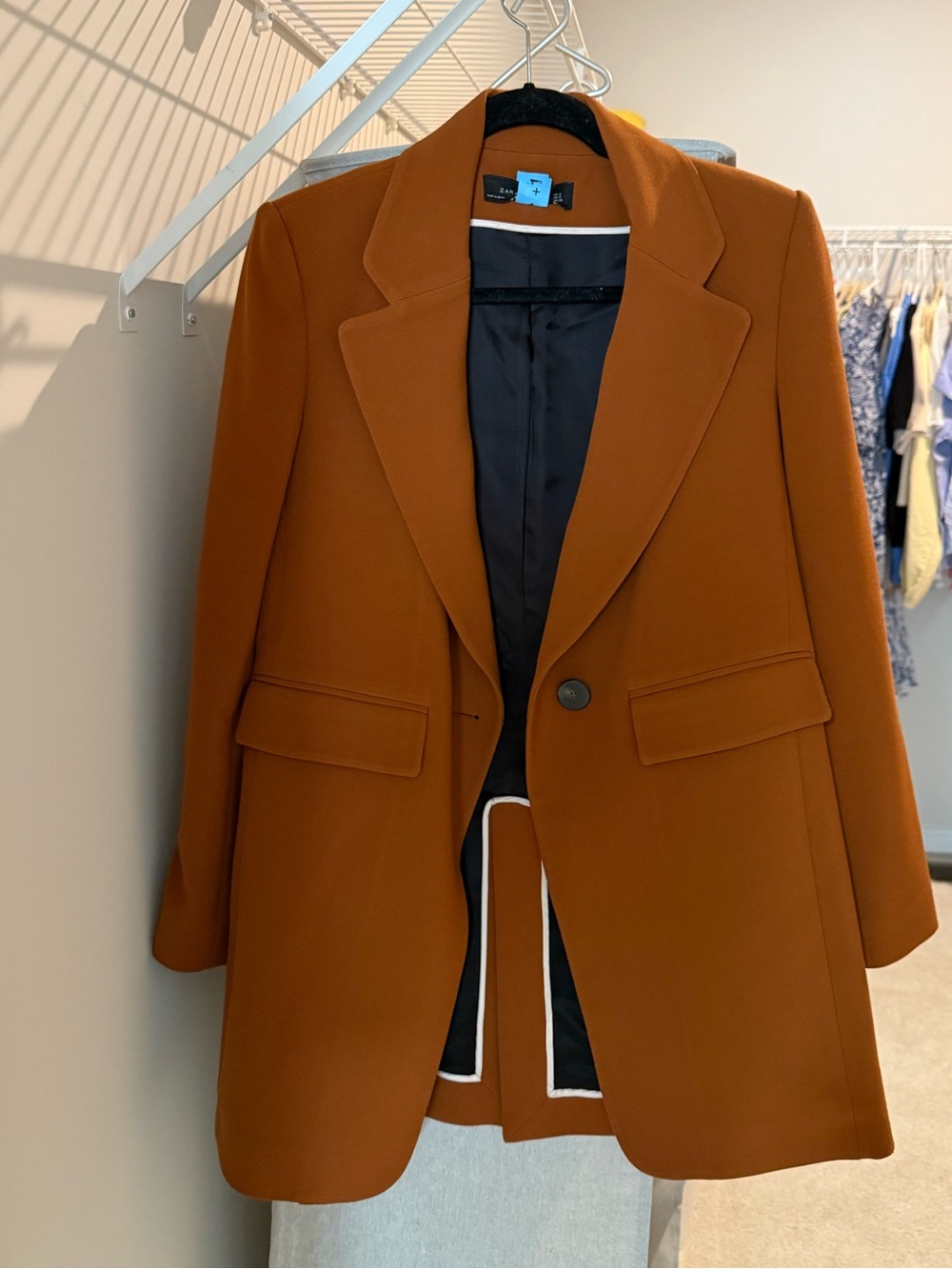 Zara Rust Brown Oversized Blazer Coat Longline Jacket Size S